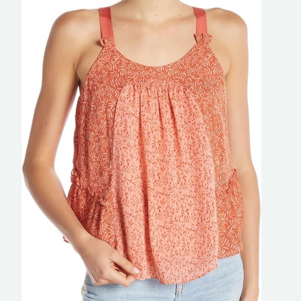 JOIE HIRANI ORANGE PATTERN FLOWY SILK SLEEVELESS TANK TOP WOMENS SZ XS